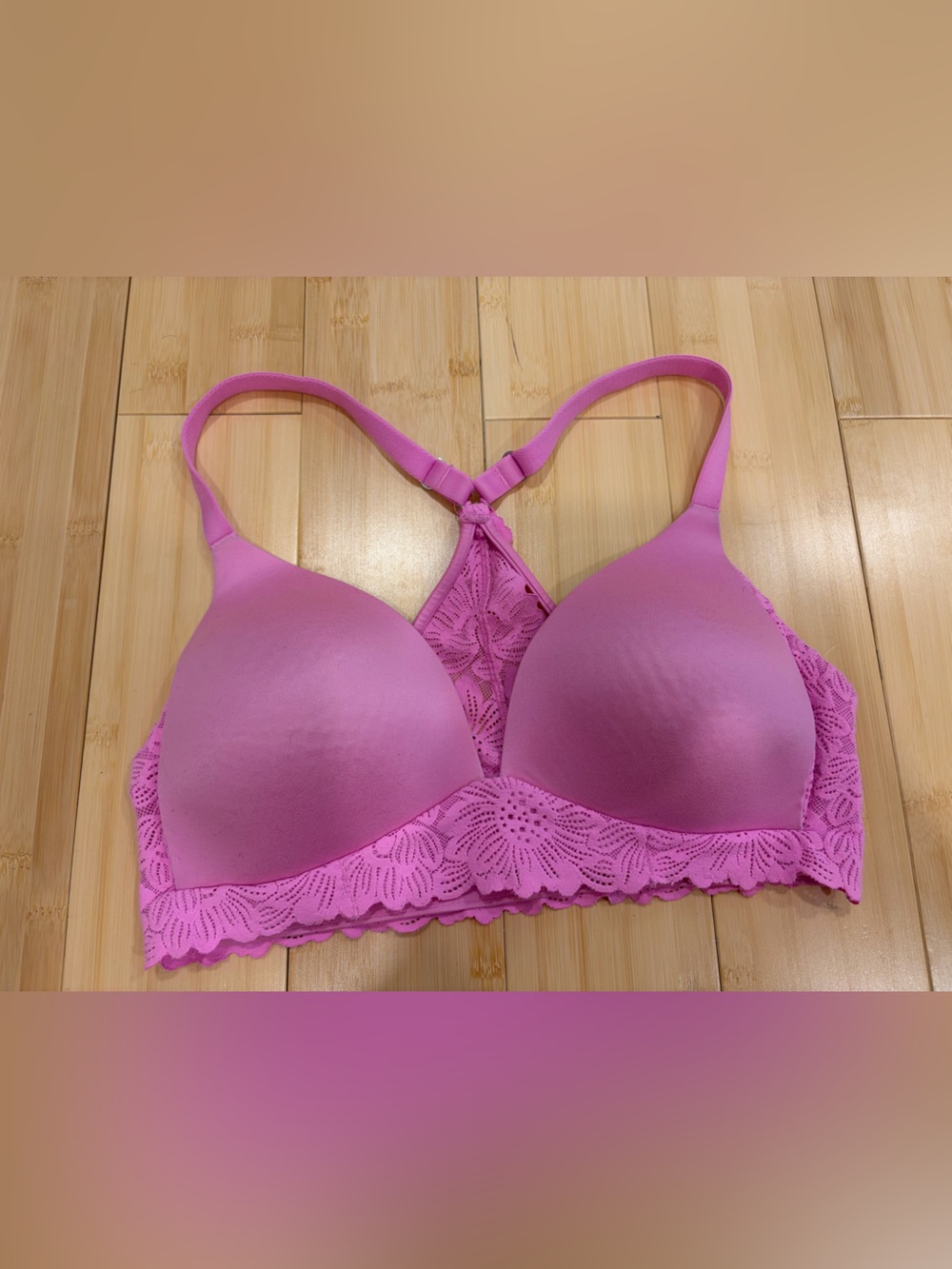 aerie Hot Pink Lace-Trim Wireless Racerback Bra